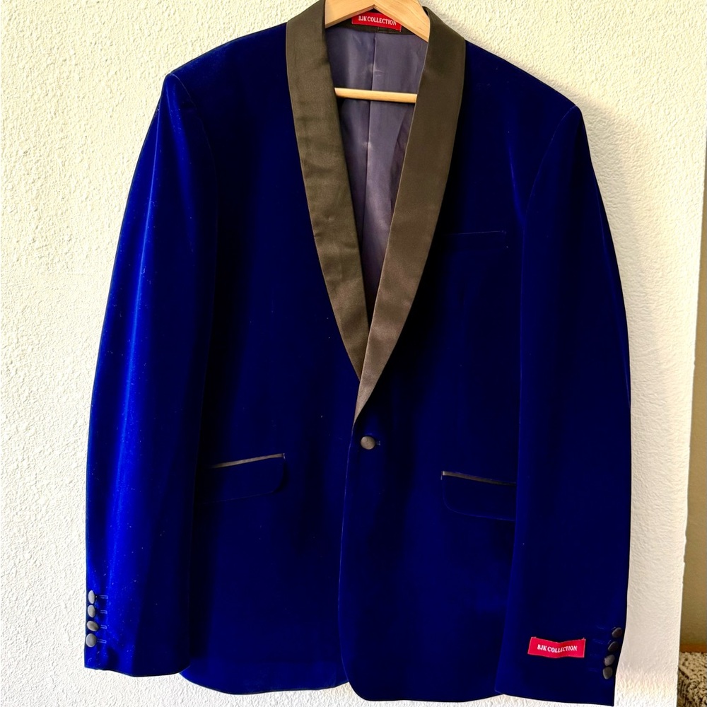 NNT  Men's Royal Blue Velvet Blazer w Black Satin Lapel Size 22 BJK Collection